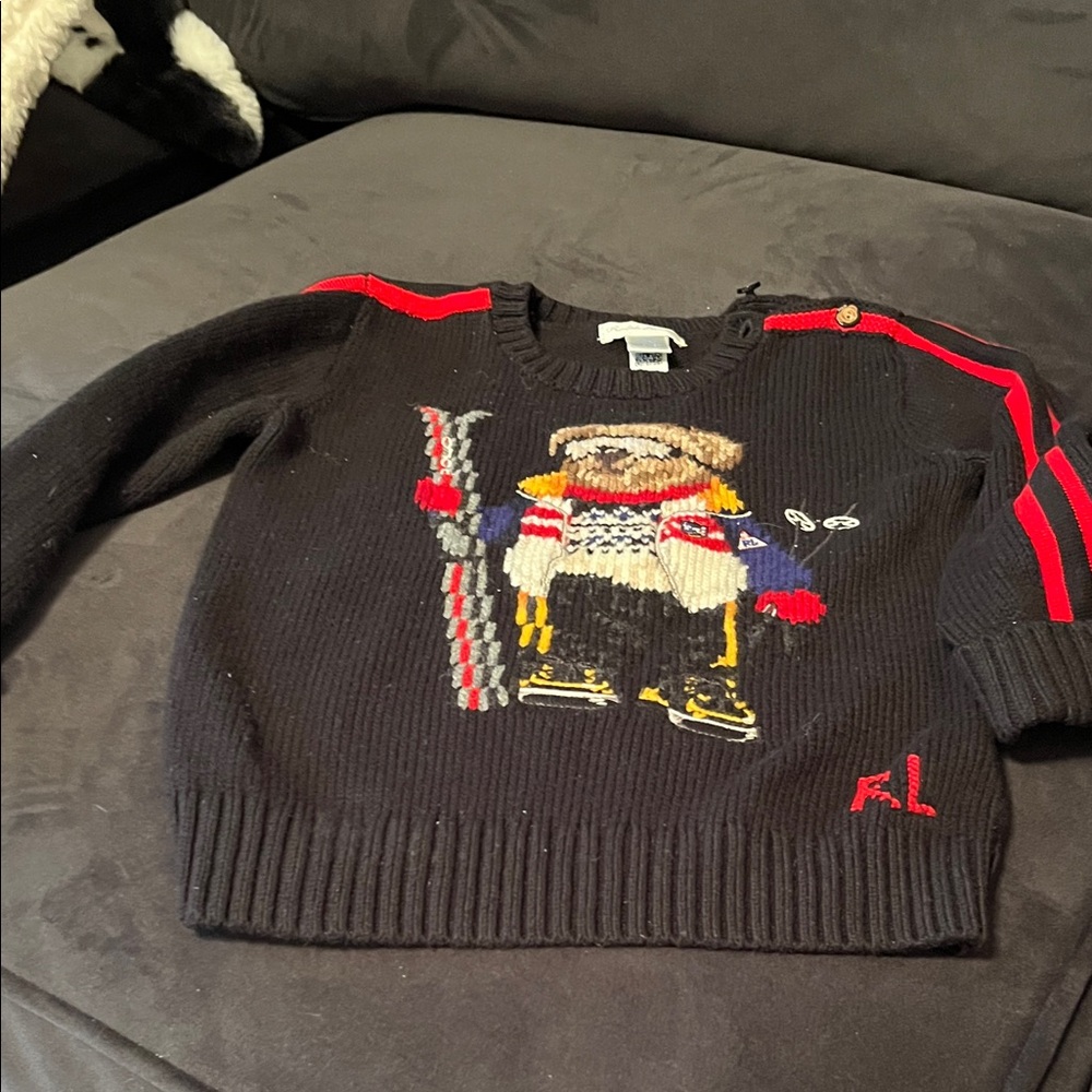 Polo Ralph Lauren Black Sweater with Bear Motif